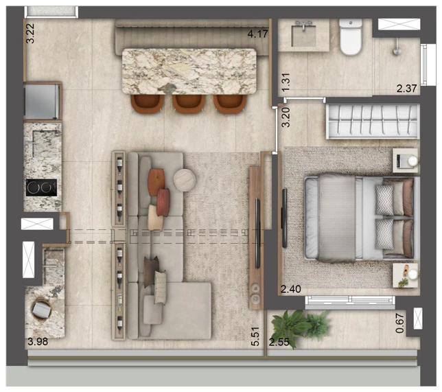 Planta 40 m² — Final 01B — opção